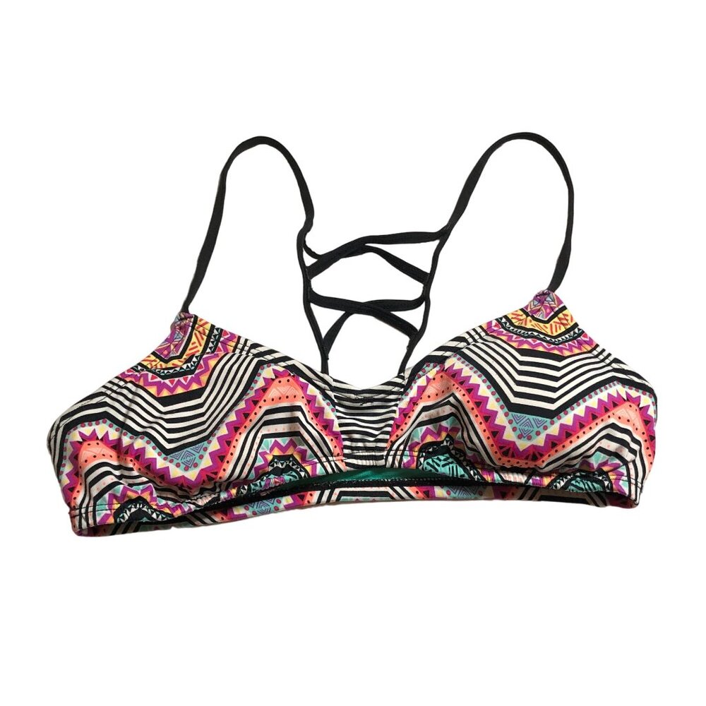 Amica Womens Geometric Strappy Bikini Top Removable Cups Multicolor Size M